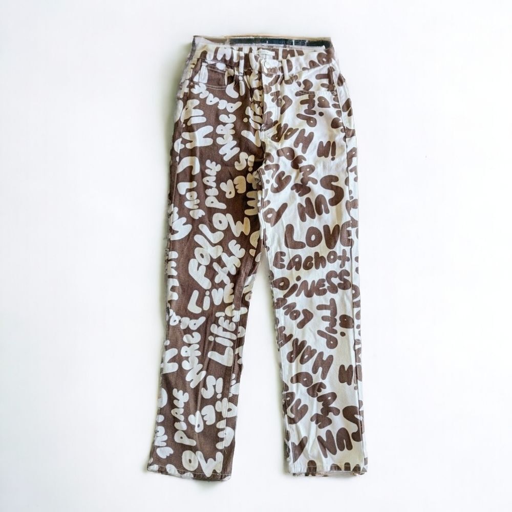 PacSun Women’s Dad Jeans High Rise Straight Two Tone Peace Print Skater 28 - Picture 6 of 15